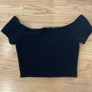 Alice and Olivia off the shoulder black crop top